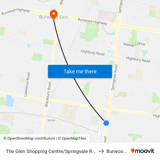 The Glen Shopping Centre/Springvale Rd to Burwood East map
