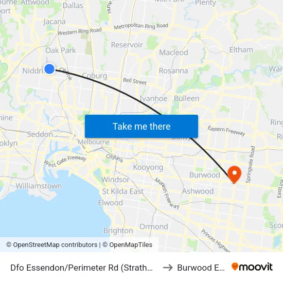 Dfo Essendon/Perimeter Rd to Burwood East map
