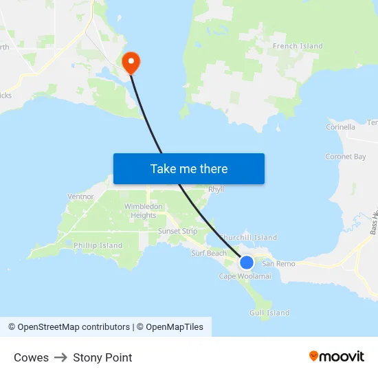 Cowes to Stony Point map