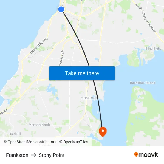 Frankston to Stony Point map