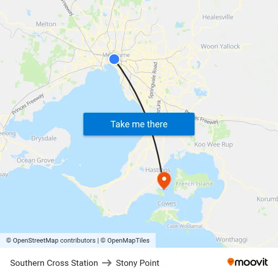 Southern Cross Station to Stony Point map