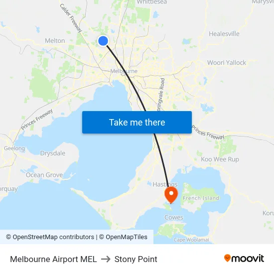 Melbourne Airport MEL to Stony Point map