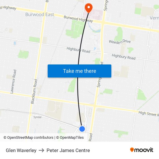 Glen Waverley to Peter James Centre map