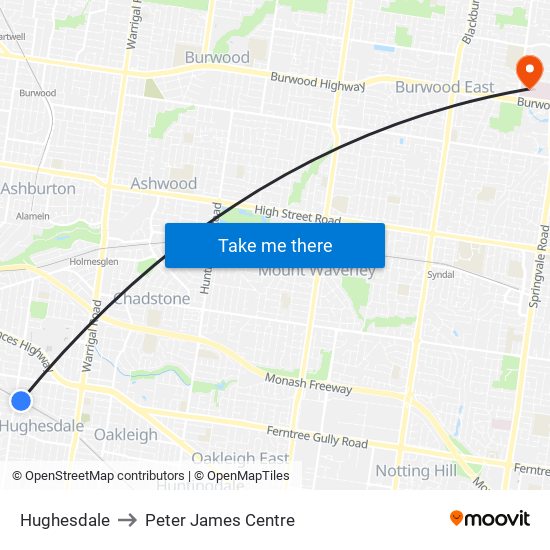 Hughesdale to Peter James Centre map