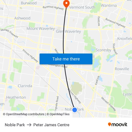 Noble Park to Peter James Centre map