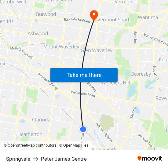 Springvale to Peter James Centre map