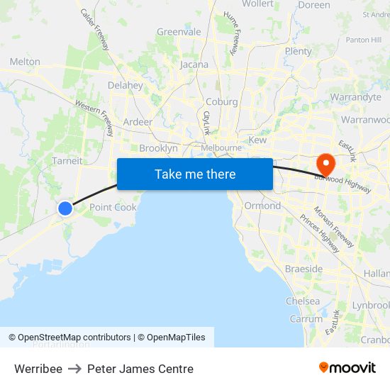 Werribee to Peter James Centre map