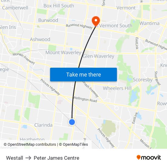 Westall to Peter James Centre map