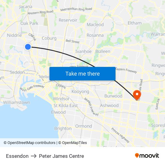 Essendon to Peter James Centre map