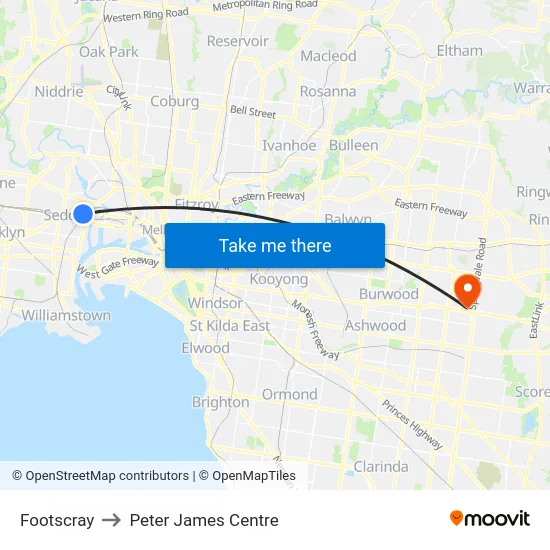 Footscray to Peter James Centre map