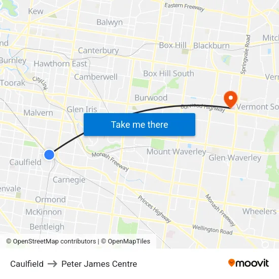 Caulfield to Peter James Centre map
