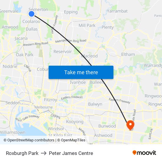 Roxburgh Park to Peter James Centre map