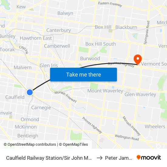 Caulfield Railway Station/Sir John Monash Dr (Caulfield East) to Peter James Centre map