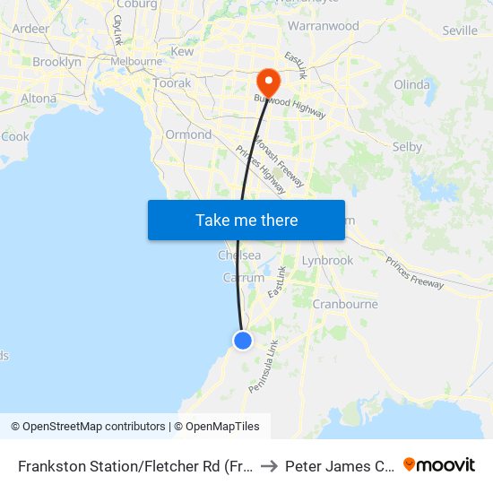 Frankston Station/Fletcher Rd (Frankston) to Peter James Centre map