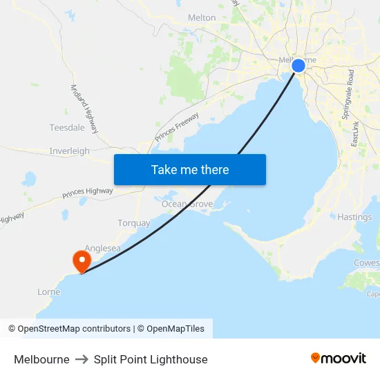 Melbourne to Split Point Lighthouse map