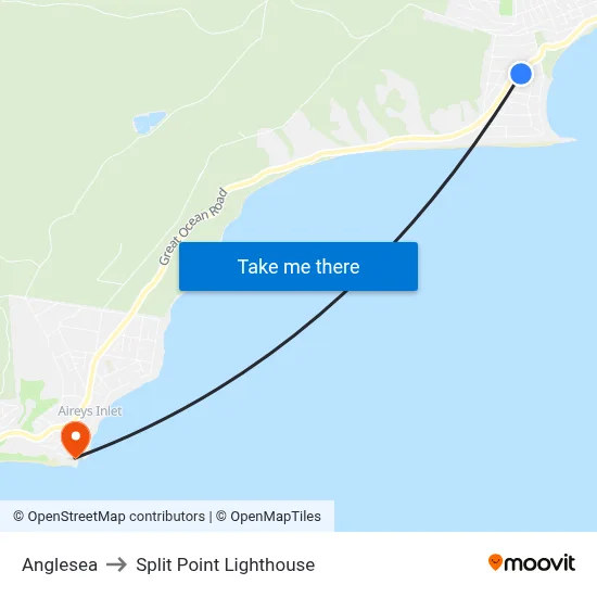 Anglesea to Split Point Lighthouse map