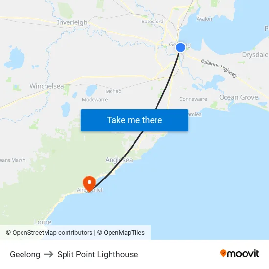Geelong to Split Point Lighthouse map