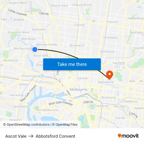 Ascot Vale to Abbotsford Convent map