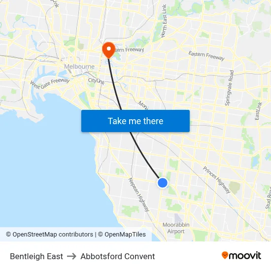 Bentleigh East to Abbotsford Convent map