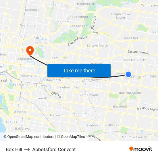 Box Hill to Abbotsford Convent map
