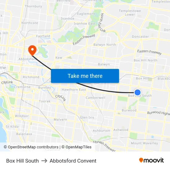Box Hill South to Abbotsford Convent map