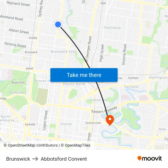 Brunswick to Abbotsford Convent map