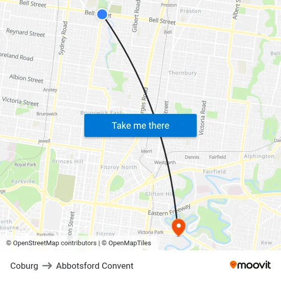 Coburg to Abbotsford Convent map