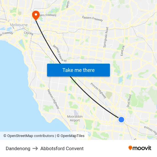 Dandenong to Abbotsford Convent map
