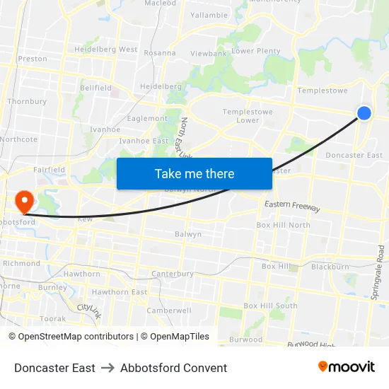 Doncaster East to Abbotsford Convent map