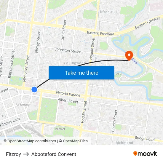 Fitzroy to Abbotsford Convent map