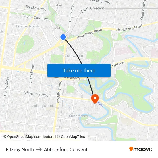 Fitzroy North to Abbotsford Convent map