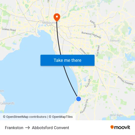 Frankston to Abbotsford Convent map