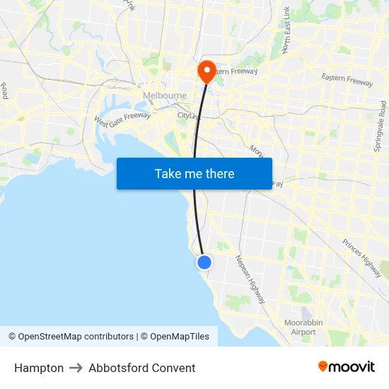 Hampton to Abbotsford Convent map