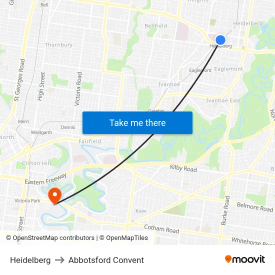 Heidelberg to Abbotsford Convent map