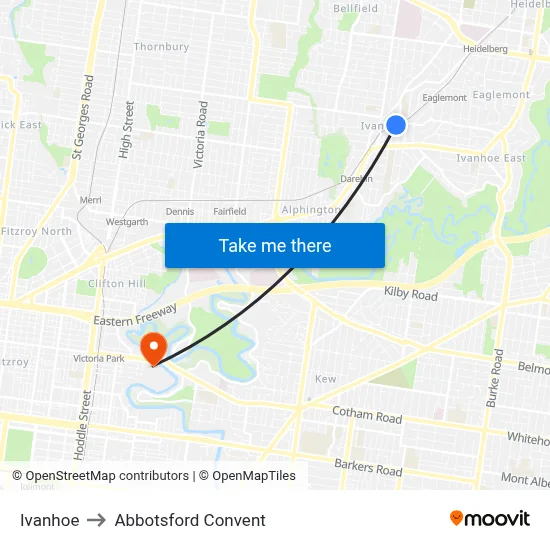 Ivanhoe to Abbotsford Convent map