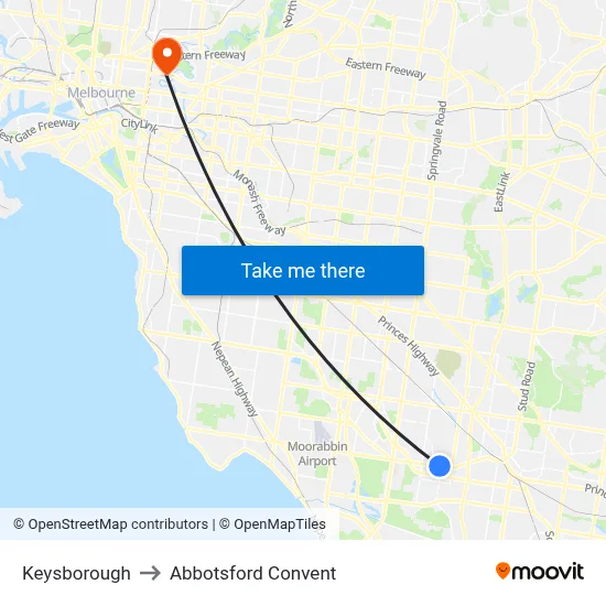 Keysborough to Abbotsford Convent map