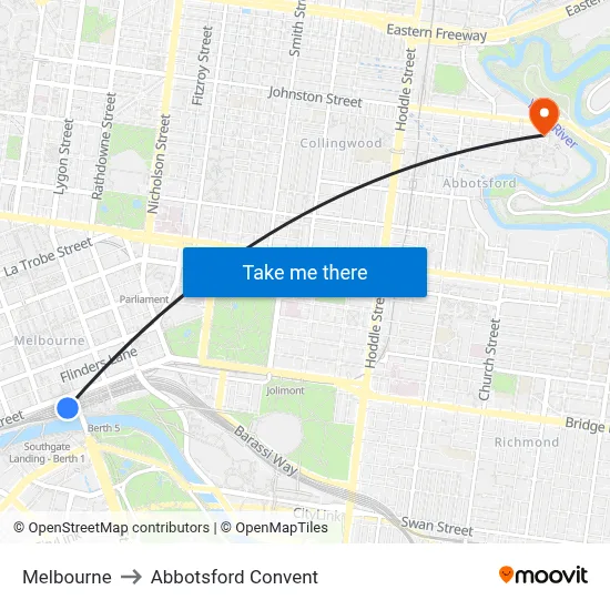 Melbourne to Abbotsford Convent map