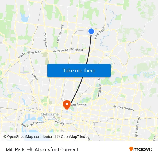 Mill Park to Abbotsford Convent map