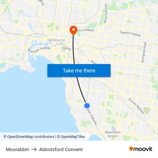 Moorabbin to Abbotsford Convent map