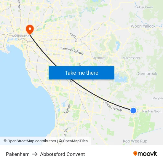 Pakenham to Abbotsford Convent map