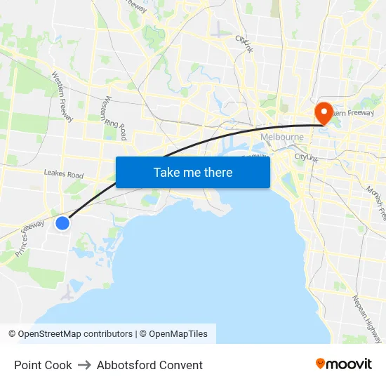 Point Cook to Abbotsford Convent map