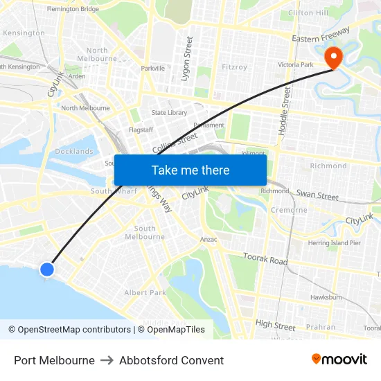 Port Melbourne to Abbotsford Convent map