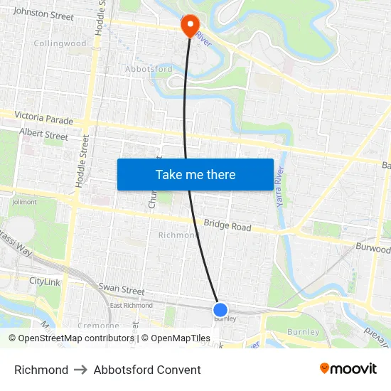 Richmond to Abbotsford Convent map