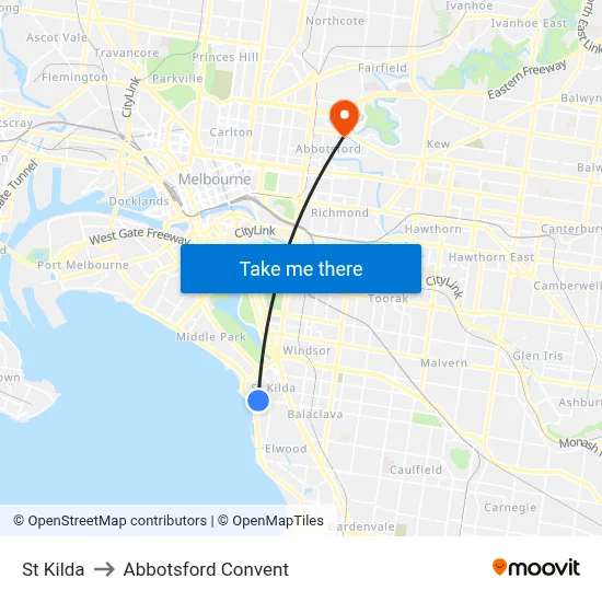 St Kilda to Abbotsford Convent map