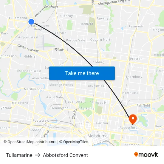 Tullamarine to Abbotsford Convent map
