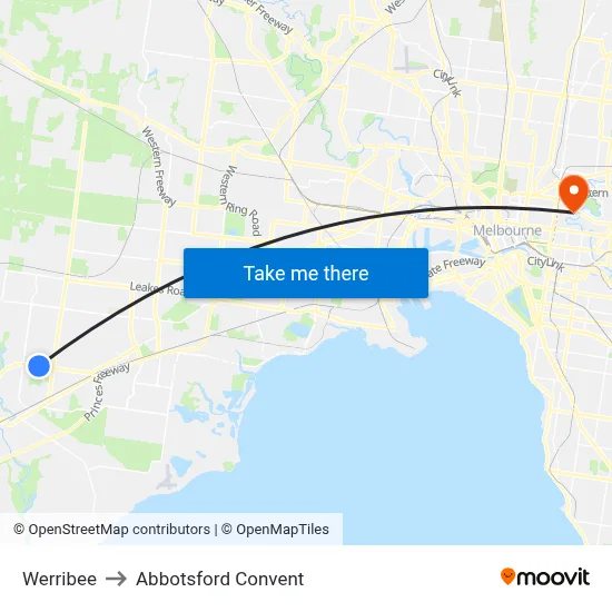 Werribee to Abbotsford Convent map
