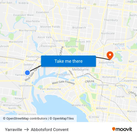 Yarraville to Abbotsford Convent map