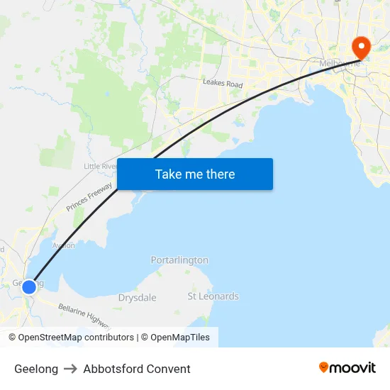 Geelong to Abbotsford Convent map