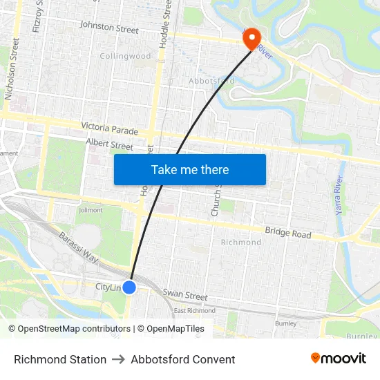 Richmond Station to Abbotsford Convent map