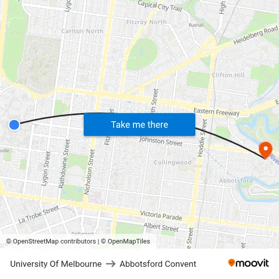 University Of Melbourne to Abbotsford Convent map